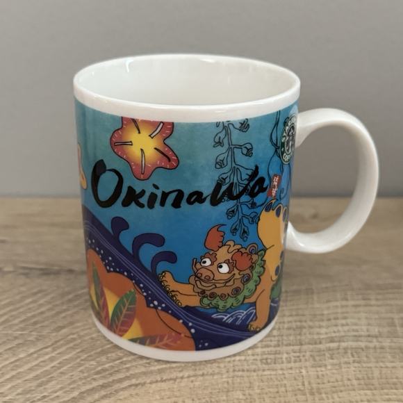 Starbucks Mug 2016 Okinawa Coffee Tea Collector Fu Dog Shisa Lion Flowers - Picture 1 of 9
